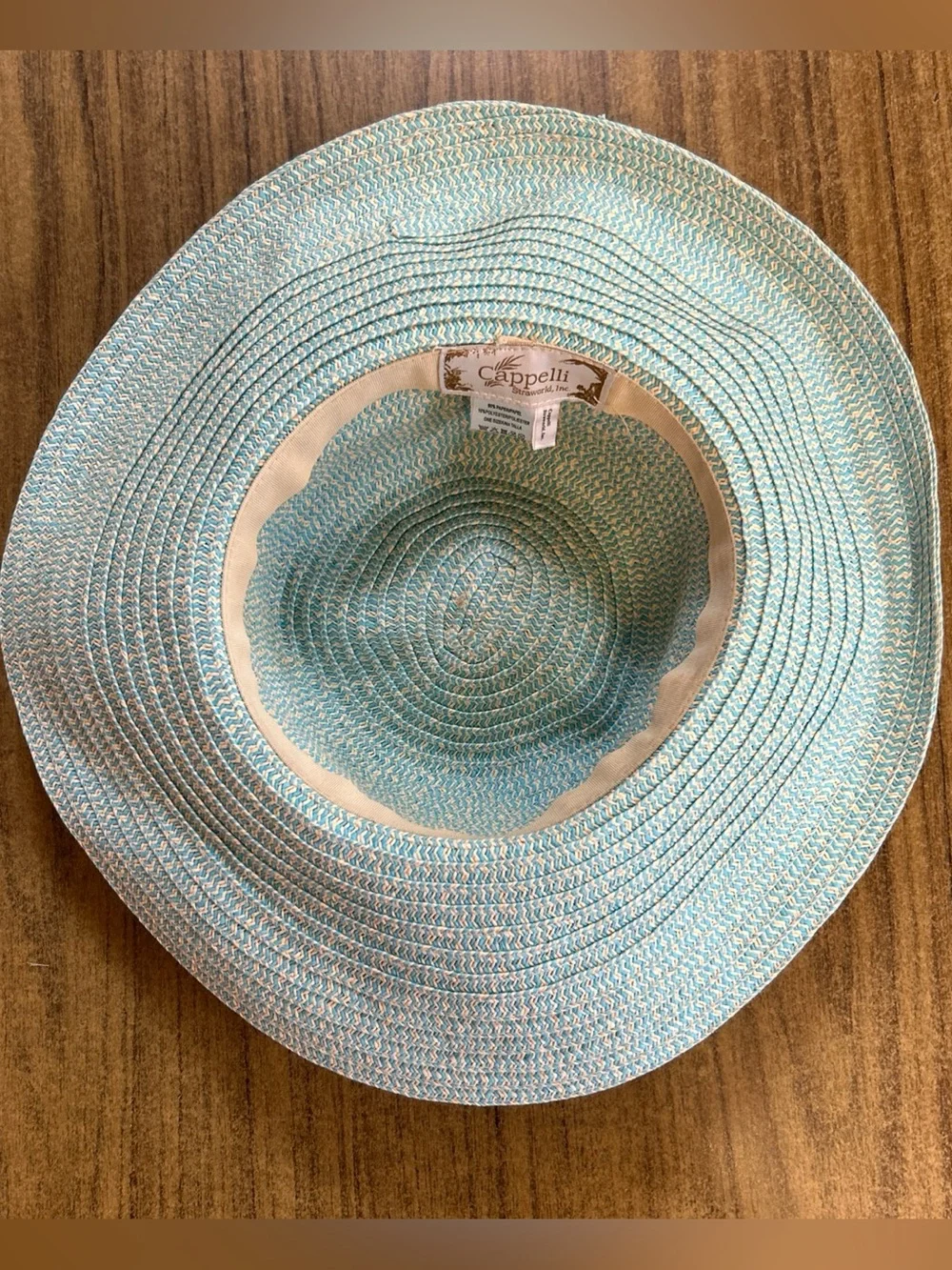 Cappelli Straworld Striped Wide Brim Sun Hat Turquoise w/Beaded Band One Size